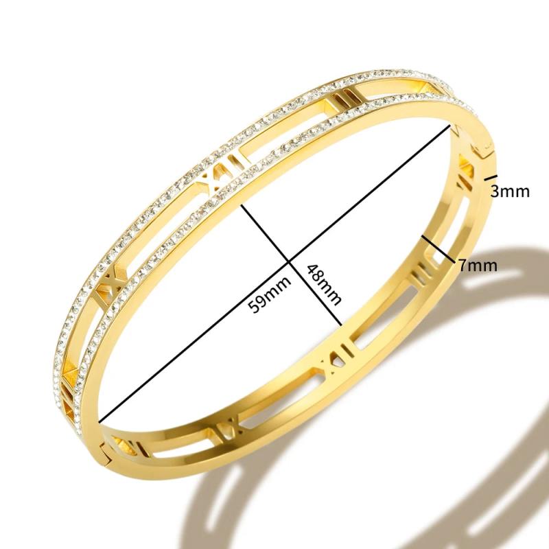 Crystal Hollow Roman Numeral Bracelet Stainless Steel Unisex Bangle