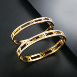 Crystal Hollow Roman Numeral Bracelet Stainless Steel Unisex Bangle