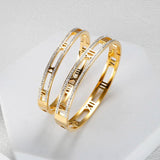 Crystal Hollow Roman Numeral Bracelet Stainless Steel Unisex Bangle