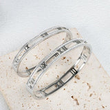 Crystal Hollow Roman Numeral Bracelet Stainless Steel Unisex Bangle