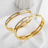 Crystal Hollow Roman Numeral Bracelet Stainless Steel Unisex Bangle