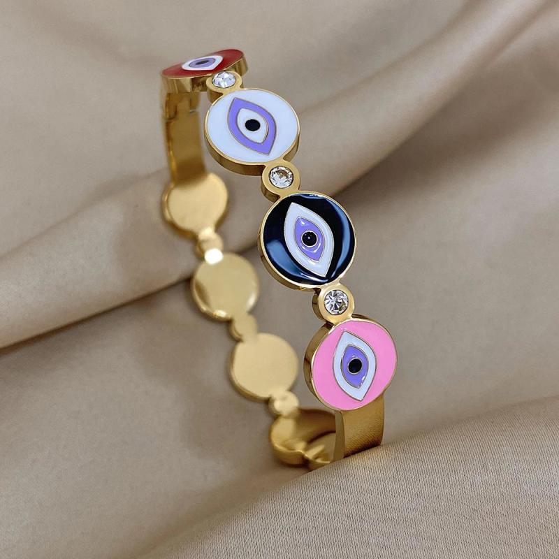 Red Evil Eye Stainless Steel Bangles Bracelet Zircon Charm Waterproof Jewelry