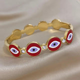 Red Evil Eye Stainless Steel Bangles Bracelet Zircon Charm Waterproof Jewelry