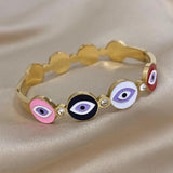 Red Evil Eye Stainless Steel Bangles Bracelet Zircon Charm Waterproof Jewelry