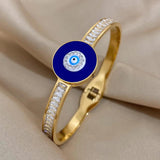Enamel Eye Bangles Bracelet Stainless Steel Round CZ Charm Jewelry