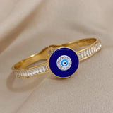 Enamel Eye Bangles Bracelet Stainless Steel Round CZ Charm Jewelry