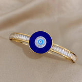 Enamel Eye Bangles Bracelet Stainless Steel Round CZ Charm Jewelry