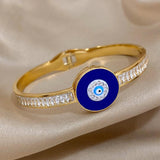 Enamel Eye Bangles Bracelet Stainless Steel Round CZ Charm Jewelry