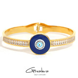 Enamel Eye Bangles Bracelet Stainless Steel Round CZ Charm Jewelry