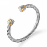 Braided Charm Open Cuff Stainless Steel Bracelets