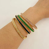 Colorful CZ Bangle Bracelets 18K Plated Stainless Steel Jewelry