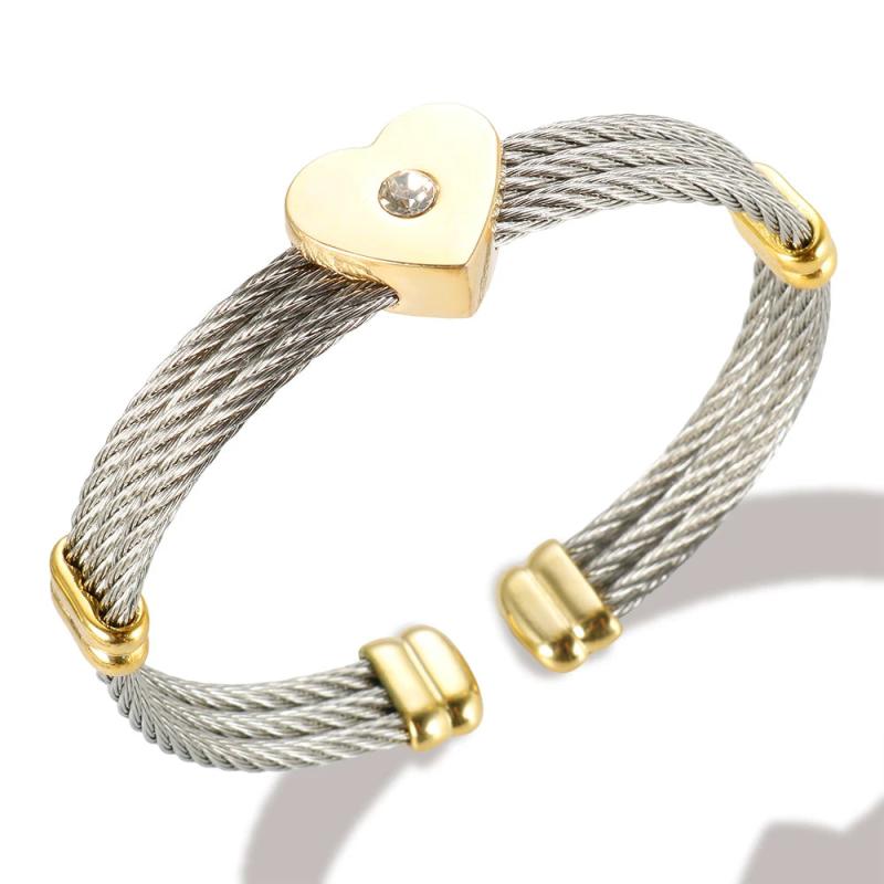 Heart Charms Bracelet Stainless Steel Adjustable Bangle Crystal Jewelry
