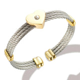 Heart Charms Bracelet Stainless Steel Adjustable Bangle Crystal Jewelry