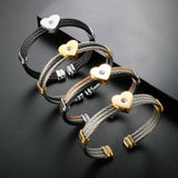 Heart Charms Bracelet Stainless Steel Adjustable Bangle Crystal Jewelry