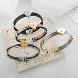 Heart Charms Bracelet Stainless Steel Adjustable Bangle Crystal Jewelry
