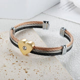 Heart Charms Bracelet Stainless Steel Adjustable Bangle Crystal Jewelry