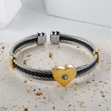 Heart Charms Bracelet Stainless Steel Adjustable Bangle Crystal Jewelry