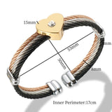 Heart Charms Bracelet Stainless Steel Adjustable Bangle Crystal Jewelry