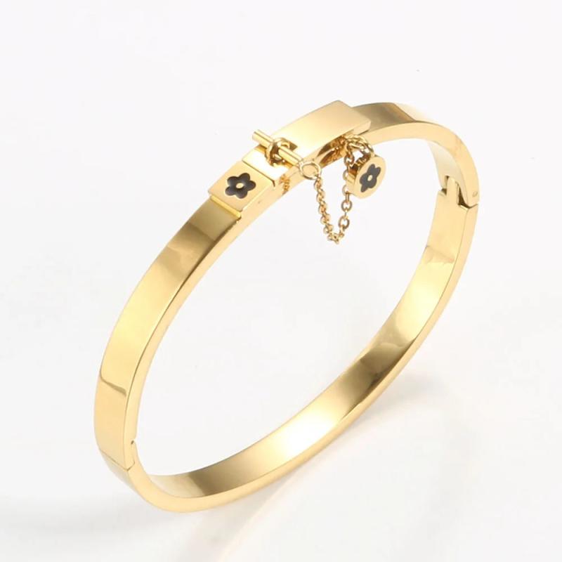 Stainless Steel Flower Cuff Bangle for Women