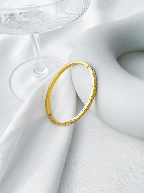 Peri'sBox Stainless Steel Plated Bangle Bracelet Textured Stackable