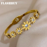 Rhinestone Flowers Bracelet Stainless Steel Charm Gift