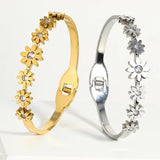 Rhinestone Flowers Bracelet Stainless Steel Charm Gift