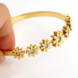 Rhinestone Flowers Bracelet Stainless Steel Charm Gift