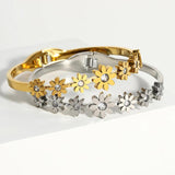 Rhinestone Flowers Bracelet Stainless Steel Charm Gift