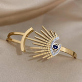 Vintage Inlay Rhinestones Eyes Stainless Steel Bracelet Bangle For Women