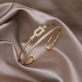 14K Plated Zircon Geometric Double Open Bracelet Women's Party Accessories