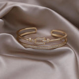 14K Plated Zircon Geometric Double Open Bracelet Women's Party Accessories