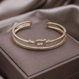 14K Plated Zircon Geometric Double Open Bracelet Women's Party Accessories