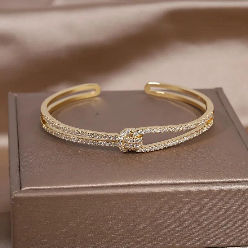 Korean 14K Plated Zircon Open Bracelet for Women - Party Accessories