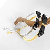 Golden Texture Leather Bow Bangle Bracelet for Women