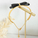 Golden Texture Leather Bow Bangle Bracelet for Women