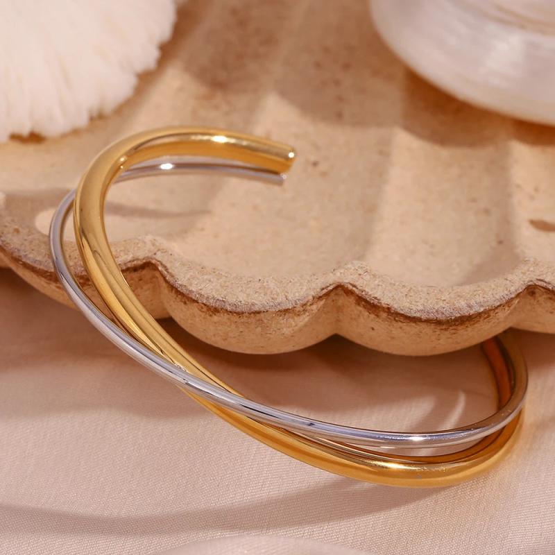 Minimalist Stainless Steel Twisted Cuff Bangles for Woman