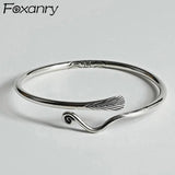 Foxanry Vintage Punk Silver Bracelet Peacock Feather Party Jewelry