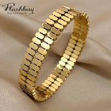 316L Stainless Steel Double Row Hollow Geometric Bracelet Bangles for Women