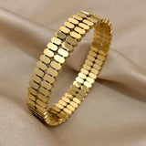 316L Stainless Steel Double Row Hollow Geometric Bracelet Bangles for Women