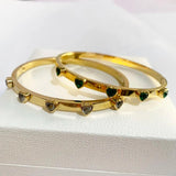 Heart Charm Bangle Green Crystal Bracelet For Women