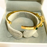 Heart Charm Bangle Green Crystal Bracelet For Women