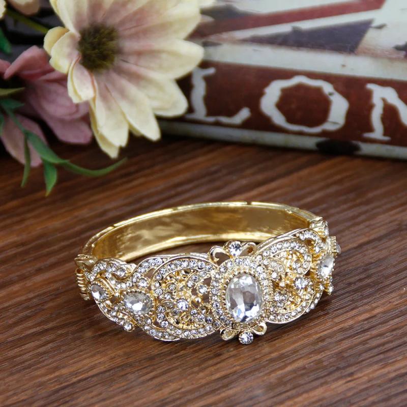 Sunspicems 18K Crystal Cuff Bracelet Bangle for Women