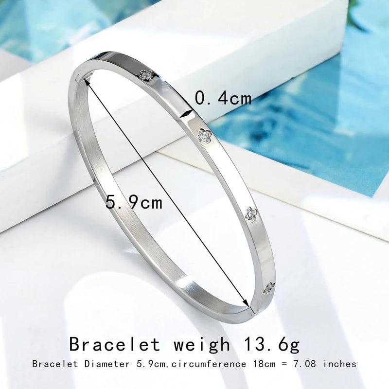 Zircon Flowers Bangle Stainless Steel Oval Bracelet