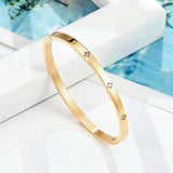 Zircon Flowers Bangle Stainless Steel Oval Bracelet