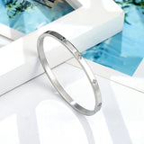Zircon Flowers Bangle Stainless Steel Oval Bracelet