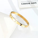 Zircon Flowers Bangle Stainless Steel Oval Bracelet