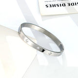 Zircon Flowers Bangle Stainless Steel Oval Bracelet