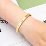 Zircon Flowers Bangle Stainless Steel Oval Bracelet