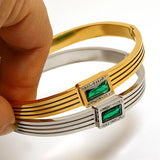 Green Zircon Stainless Steel Bangles Bracelets Women Waterproof Jewelry