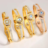 Punk Rhinestone Butterfly Evil Eye Leaf Portrait Coin Bangle Bracelet